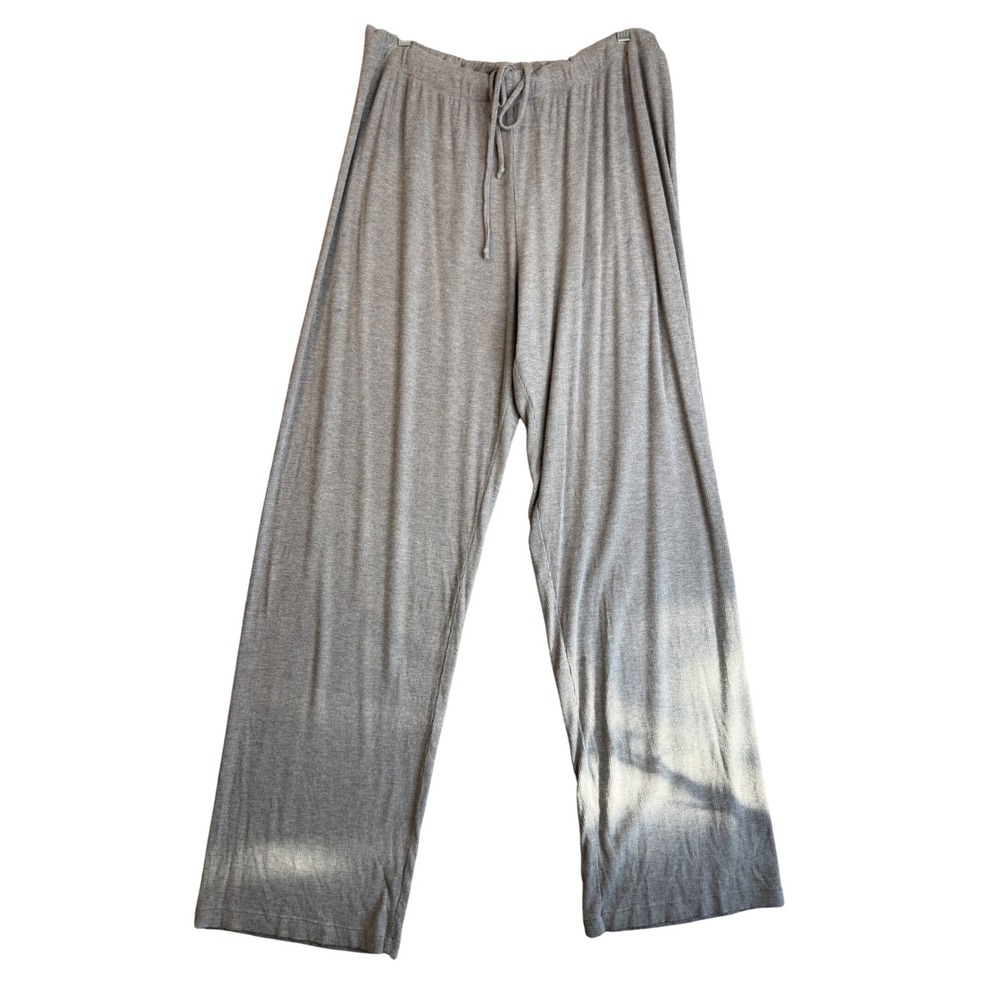 Skims Sleep Ribbed Lounge Pants Womens XL Gray Wide Leg Modal Spandex Drawstring